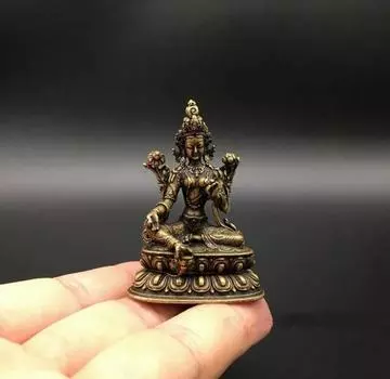 Коллекция китайской медной резной зеленой статуи Будды Бодхисаттвы Тары изысканные маленькие статуи