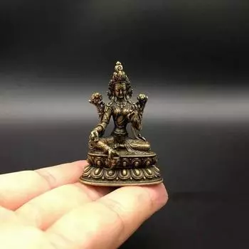 Коллекция китайской медной резной зеленой статуи Будды Бодхисаттвы Тары изысканные маленькие статуи