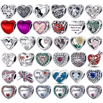 Коллекция Love Heart из 100% стерлингового серебра 925 пробы, красочные подвески в форме сердца, модные оригинальные браслеты, ювелирные изделия своими руками, лучший подарок