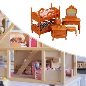 Коллекция мебели для кукольного домика, игровой набор, табурет, шкаф, настольная лампа, туалетный столик для детей, подарок коричневый