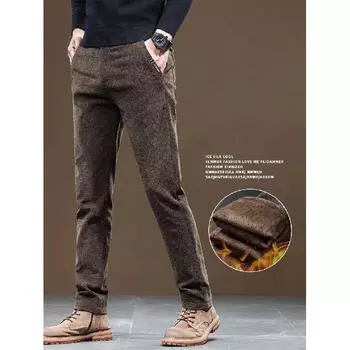 Коллекция осень/зима 2024: Новые плюшевые утолщенные повседневные узкие прямые деловые мужские брюки 28