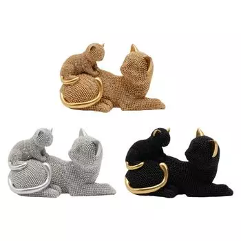 Коллекция скульптур кошек, современная статуя животного для шкафа, полки, книжной полки золотой