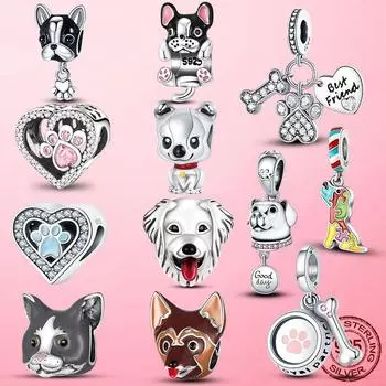 Коллекция собак, стерлинговое серебро 925 пробы, золотой ретривер, костяной след, собачка, очаровательные бусины, подходят для модного браслета, оригинальные ювелирные изделия 925