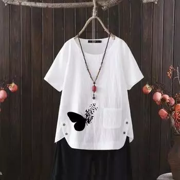 Коллекция «Тосканское солнце»: Итальянская туника из стираного хлопка с V-образным вырезом и вырезом-замочной скважиной S белый