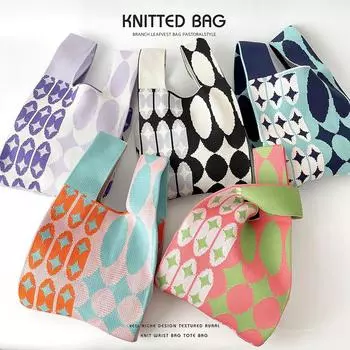 Коллекция женских контрастных вязаных сумок-тоут и сумок через плечо в горошек