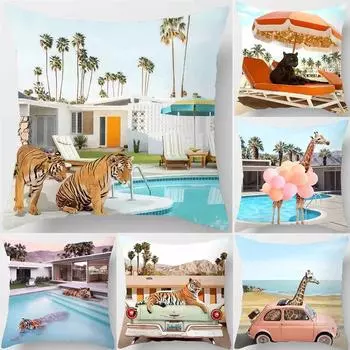 Коллекция животных, чехол для дивана, офисная наволочка, украшение в виде персикового цвета, радуга, украшения для дома 40x40cm