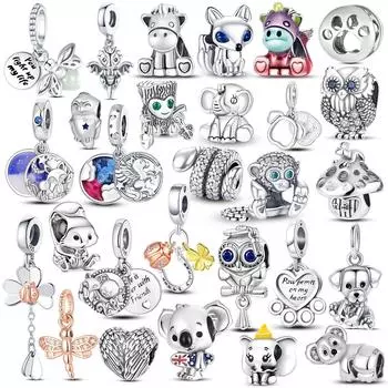 Коллекция животных, висячие бусины из стерлингового серебра 925 пробы, подвески в виде обезьяны, подходят для оригинального браслета, серебро 925, сделай сам, изготовление ювелирных изделий розовый