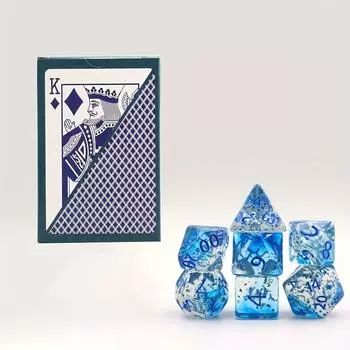 Колода игральных карт и 7 кубиков, пластиковые водонепроницаемые износостойкие игральные карты, прозрачные синие многогранные цифровые игральные кости синий