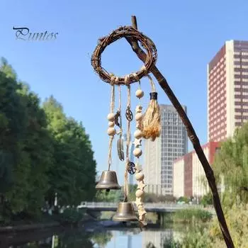 Колокольчик из ротанга, подвесной колокольчик, 32 см, плетеный вручную, ведьмин колокольчик для домашнего декора, позитивная энергия, подвесной рождественский колокольчик, эстетический декор для сада A