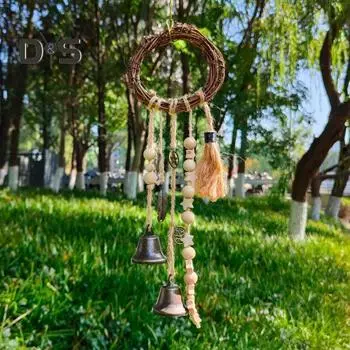 Колокольчик из ротанга, подвесной колокольчик, 32 см, плетеный вручную, ведьмин колокольчик для домашнего декора, позитивная энергия, подвесной рождественский колокольчик, эстетический декор для сада A