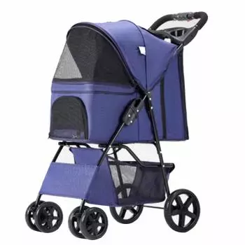 Коляска для домашних животных, легкая, складная, вентилируемая, Oxford, портативная, для маленьких собак, кошек, темная темно-синий