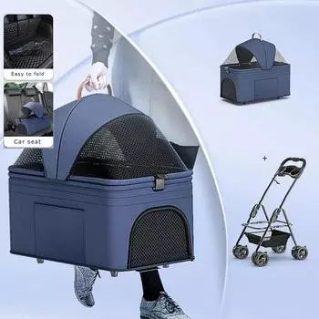Коляска для домашних животных, съемная и легко складывающаяся, дышащая, алюминиевая, для путешествий, для кошек, собак, младенцев, с корзиной для хранения, для уличного использования, для перевозки кошек и собак чёрный