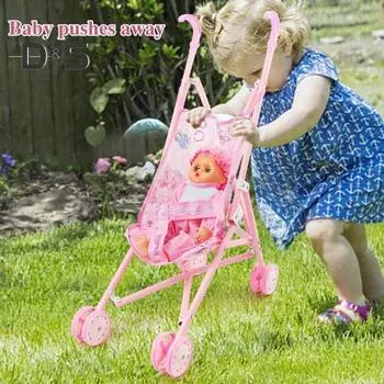 Коляска для кукол, игрушка для малышей, складная коляска для кукол, реалистичная, безопасная, обучающая игрушка, развивающая воображение для девочек, подарок для девочек 3, 4, 5 лет розовый