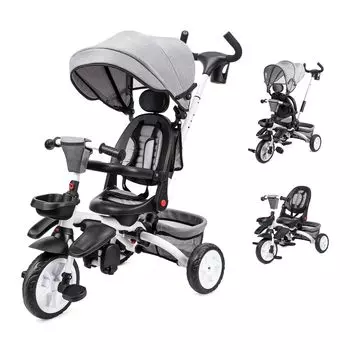 Коляска трехколесная Thinkmax 5 в 1, складная, с функцией рулевого управления, игрушка, сверхлегкая, легко собирается, подарок ребенку на год, черный, для детей 1-5 лет чёрный