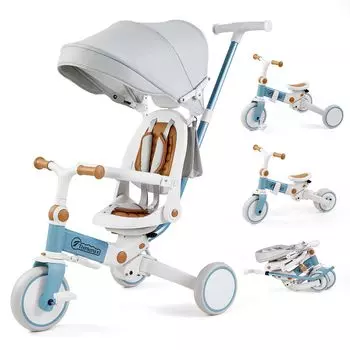 Коляска трехколесная Thinkmax 6 в 1, складная, с игрушечной ручкой-толкателем, сверхлегкая, простая в сборке, компактная, для хранения, подарок для детей от 1 до 6 лет T11B