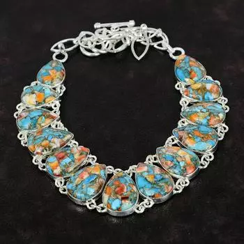 Колючая устрица, бирюзовый драгоценный камень, ожерелье, ювелирные изделия, ожерелье из стерлингового серебра 925 пробы, регулируемая цепочка, ожерелье, подарок для жены, ювелирные изделия ручной работы 18 inches оранжевый