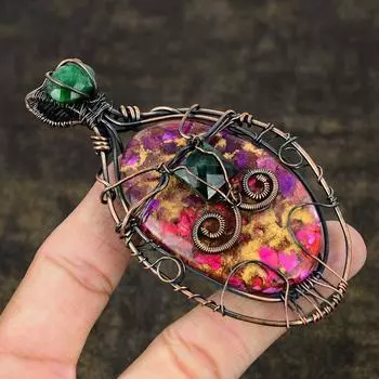 Колючая устрица, драгоценный камень, медная проволока ручной работы, подарочная ювелирная подвеска 3,98 дюйма R3e26