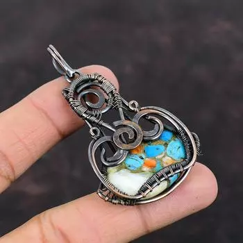Колючая устрица Медь Бирюза Кулон Медная проволока Обернутый кулон Ювелирные изделия ручной работы Натуральный драгоценный камень Кулон Проволока Обернутый кулон Ювелирные изделия Свадебный подарок