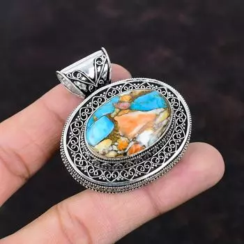 Колючая устрица, медная бирюзовая подвеска, драгоценный камень, винтажная подвеска, подвеска из стерлингового серебра 925 пробы, ювелирные изделия ручной работы, подвеска с камнем, подарок для него