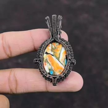 Колючая устрица, медная бирюзовая подвеска, медная проволока, обернутая подвеска, новейший дизайн, подвеска ручной работы, подвеска из драгоценных камней, уникальные ювелирные изделия из медной проволоки