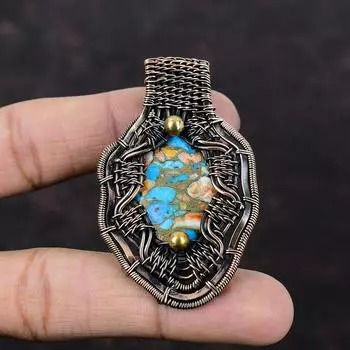 Колючая устрица, медная бирюзовая подвеска, медная проволока, кулон с драгоценным камнем, медные украшения ручной работы, женский специальный подарок, уникальный стильный кулон