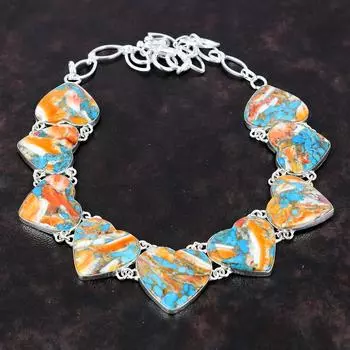 Колючая устрица, медное бирюзовое ожерелье. Изысканные ювелирные изделия из драгоценных камней. Ожерелье из стерлингового серебра 925 пробы. Регулируемая цепочка ручной работы. Ожерелье, подарок для жены.