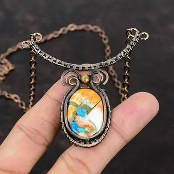 Колючая устрица Медное бирюзовое ожерелье Медная проволока Ювелирные изделия из драгоценных камней Регулируемое ожерелье Ожерелье ручной работы Ожерелье из медной проволоки