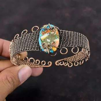 Колючая устрица, медный бирюзовый браслет, медная проволока, браслет-манжета, регулируемый браслет ручной работы, манжета с драгоценным камнем, медные украшения, подарок для мамы