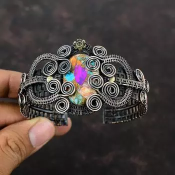 Колючая устрица медный бирюзовый браслет медная проволока обернутый браслет-манжета регулируемый браслет ручной работы медные ювелирные изделия драгоценный камень браслет для подарка