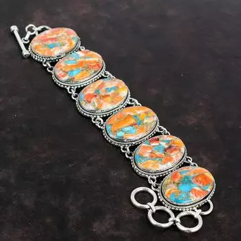Колючая устрица медный бирюзовый драгоценный камень браслет из стерлингового серебра 925 пробы регулируемый браслет-цепочка винтажный браслет ювелирные изделия ручной работы подарок для мамы