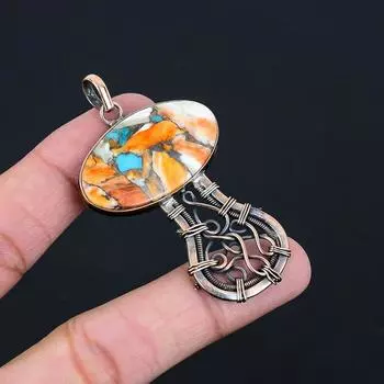 Колючая устрица, медный бирюзовый кулон, медная проволока, кулон, кулон ручной работы, кулон с драгоценным камнем, медные украшения, подарки на день рождения для нее жёлтый