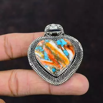 Колючая устрица, медный бирюзовый кулон, винтажный кулон ручной работы, подвеска из стерлингового серебра 925 пробы, кулон с драгоценным камнем, подарок на годовщину, элегантные ювелирные изделия