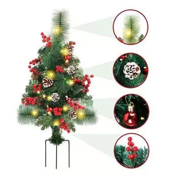 Колышек для рождественской елки Yousheng, освещенная сосна с искусственными шишками, ягодами, шарами, наружный декор, колышек для дорожки, двора, сада, рождественский декор C