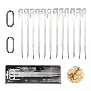 Колышки для палатки LuckyScarecrow 28 см, 12 шт. Легкие и прочные, из нержавеющей стали 420. Идеальный предмет для кемпинга и горного туризма [Кованые колышки]! сталь!