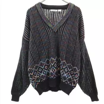 KOMAN 80s 90s Old Long sleeve V neck sweater XL Dark brown knit Men s Used