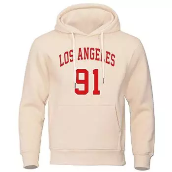 Команда Los Angeles 91, осенние флисовые пуловеры с принтом и капюшоном, свободная уличная одежда большого размера, удобные модные толстовки S