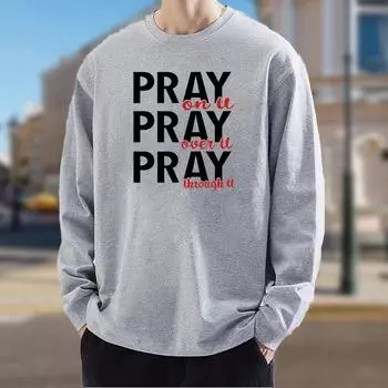 Комбинации букв Принт Мужские футболки Длинные рукава Футболки с круглым вырезом Повседневный свитер Мужская одежда Большие размеры XS белый