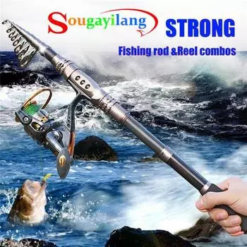 Комбинации спиннинга и катушки Телескопическая удочка из углеродного волокна с комбинацией спиннинговых катушек 1.8m Rod with 2000 Reel