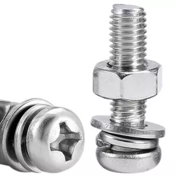 Комбинация из нержавеющей стали 304: Винты с круглой головкой, гайки, плоские и пружинные шайбы - M3, M4, M5 2x10mm