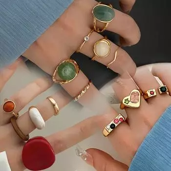 Комбинация колец для пары, комплект колец, индивидуальное Ins Cool Wind, женская мода, простое элегантное кольцо в стиле панк на указательный палец зелёный