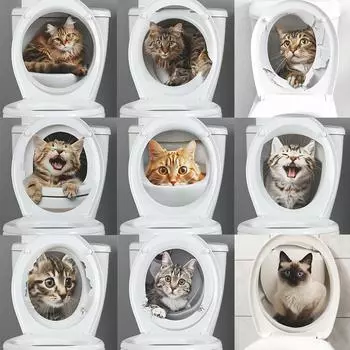 Комбинация мультфильм милый кот туалетный столб ванная комната украшение ванной декоративные настенные наклейки самоклеящиеся 25*29CM/fun-m121