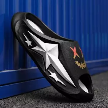 Комбинация шаг на дерьмо чувство одно слово перетаскивание лето Douyin прямая трансляция звездная пара мягкая подошва спорт прилив национальный прилив тапочки мужская обувь 36