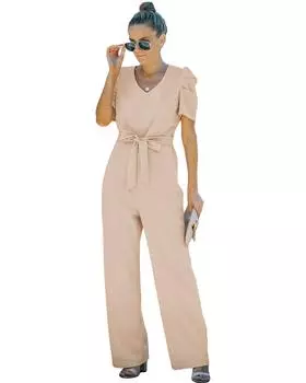 Комбинезон Azura Exchange Knotted с высокой талией и короткими рукавами L абрикосовый