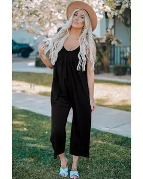 Комбинезон Azura Exchange с широкими штанинами и бретельками-спагетти S чёрный