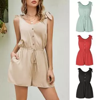 Комбинезон без рукавов на шнуровке, однотонный, с эластичной резинкой на талии, свободный комбинезон на подтяжках S чёрный