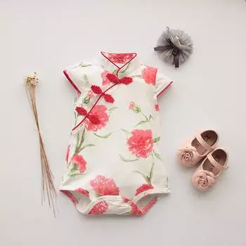 Комбинезон без рукавов с принтом роз для маленьких девочек 80 красный