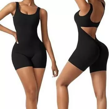 Комбинезон Bodycon Yoga для женщин Hip Lift Fitness Short Back Dance Running Jumpsuit S серый