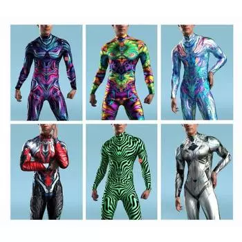 Комбинезон CyberPunk, крутой цветной рисунок, боди для косплея, костюм в стиле стимпанк, шоу на Хэллоуин для мужчин и женщин, костюм Zentai Kids S
