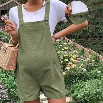 Комбинезон для беременных Однотонный комбинезон без рукавов с регулируемыми лямками на талии Передние карманы Однотонный комбинезон свободного покроя для беременных M чёрный