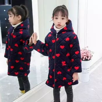Комбинезон для девочек плюс утолщенная бархатная куртка средней длины с капюшоном, модная и теплая 160